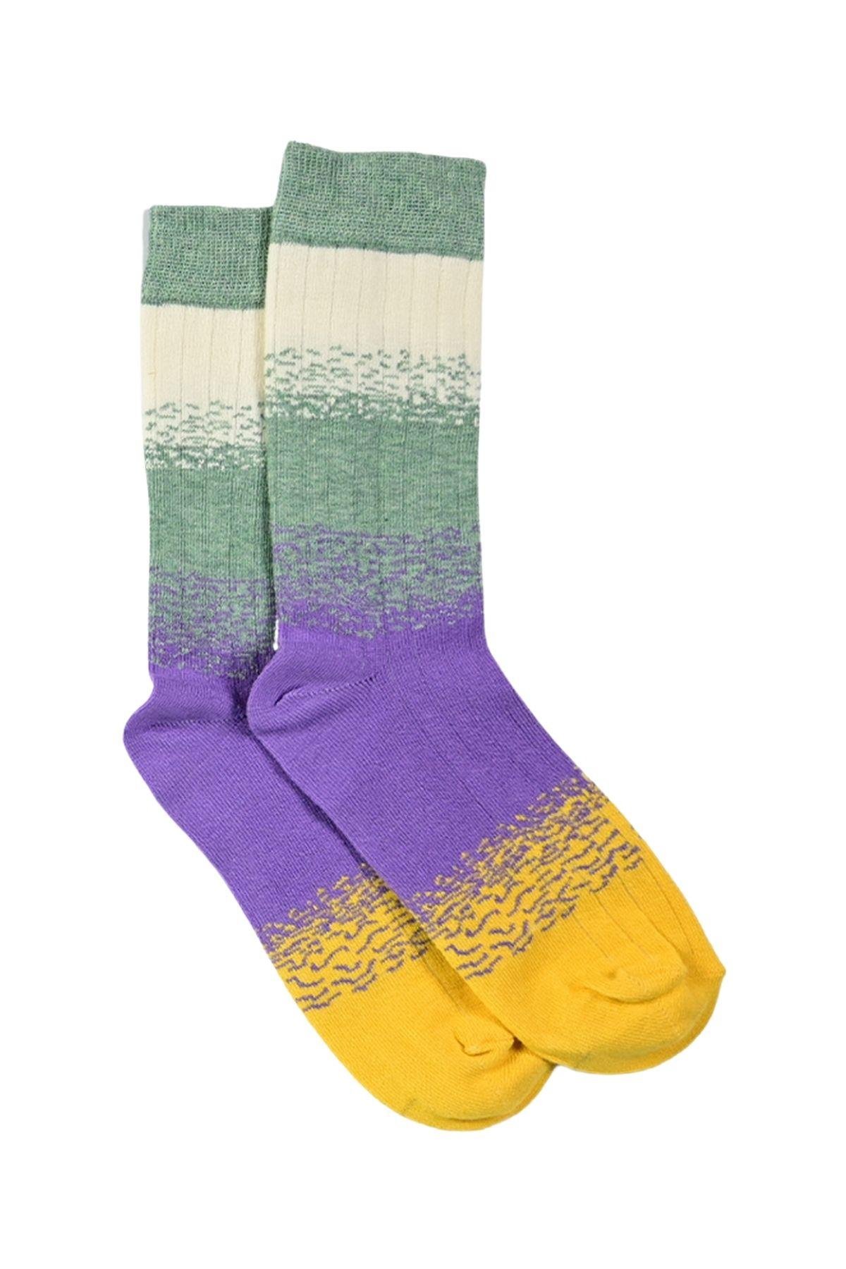Kadın Mint-Mor Desenli Soket Çorap