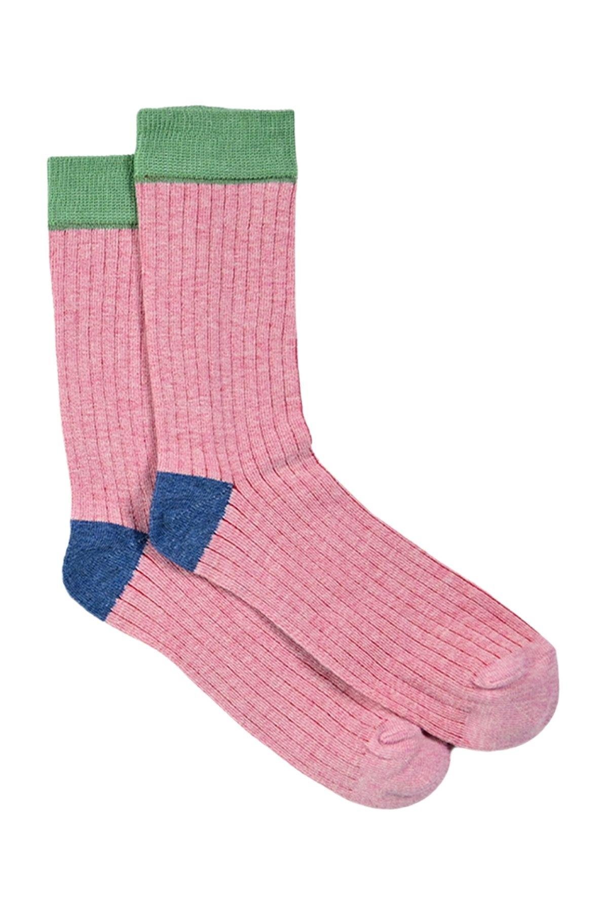 Kadın Pembe-Yeşil Düz Soket Çorap