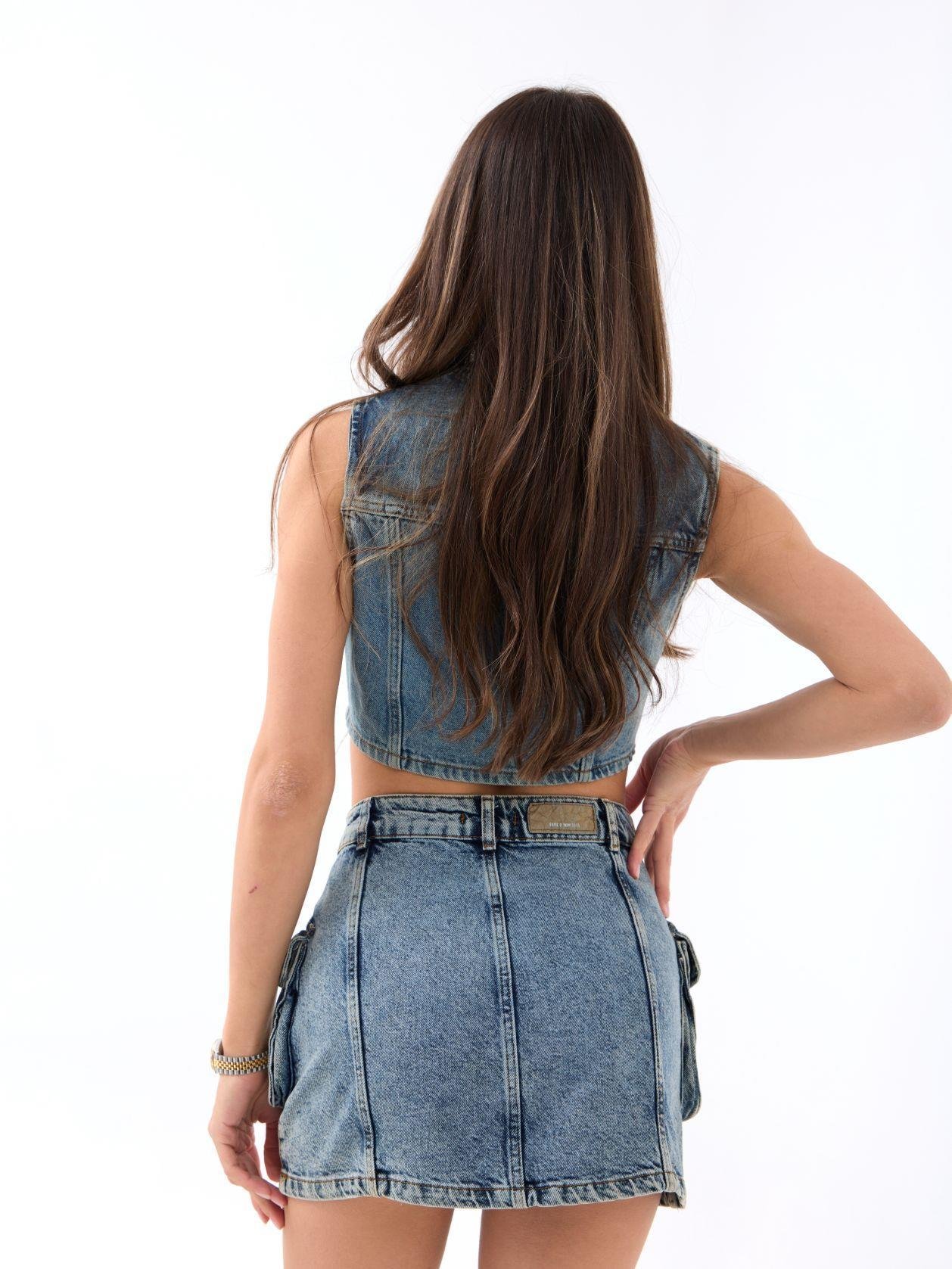 6458 DENİM LOW WAIST SKIRT-MAVİ