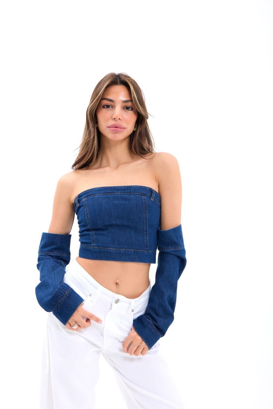7357 KOT CROP-MAVİ