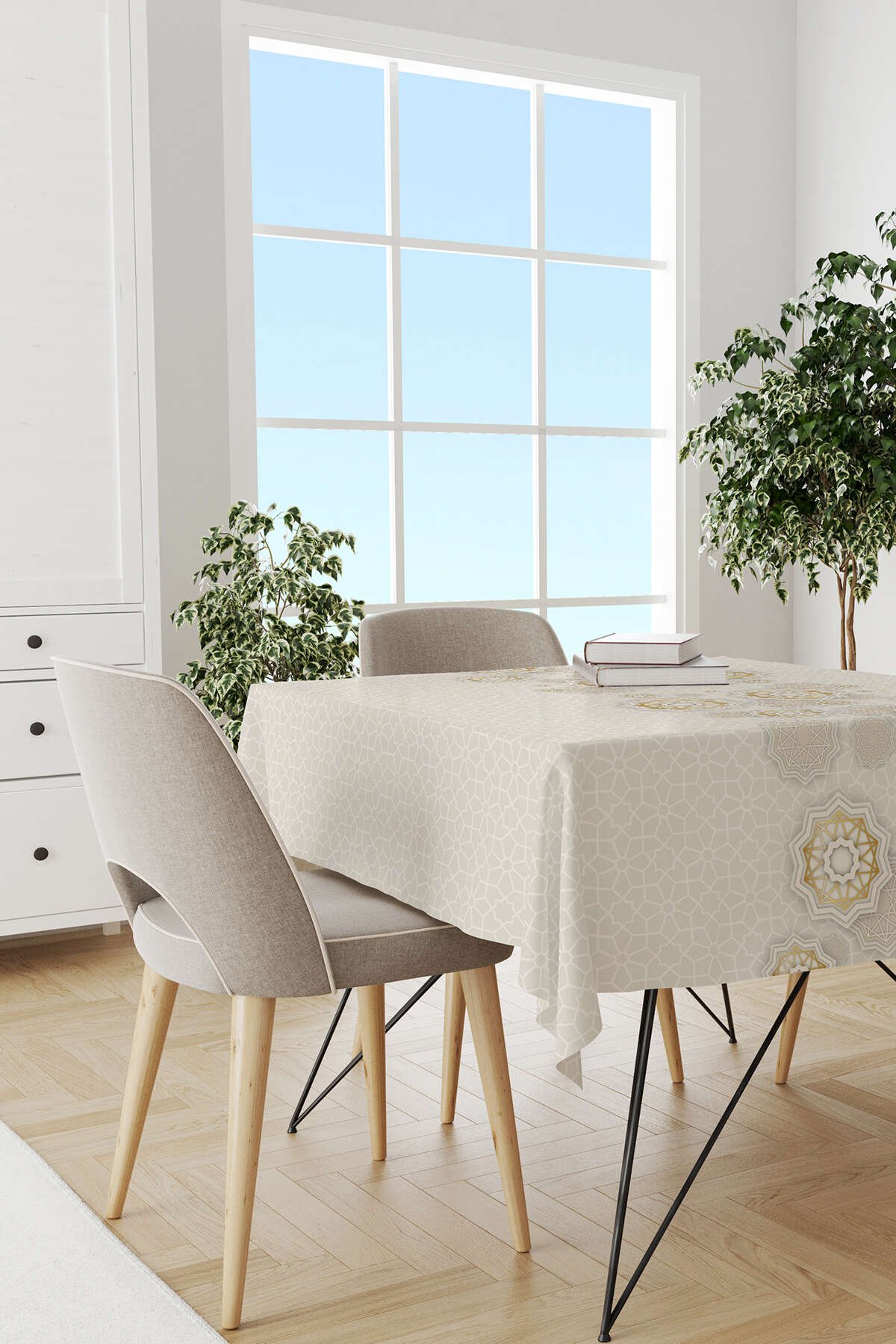 Bej Krem Ramazan Temalı Motif Desenli Dijital Baskılı Masaörtüsü CGH1289-MS