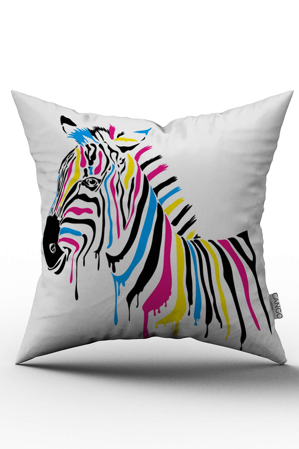 Beyaz Çok Renkli Zebra Figürlü Dijital Baskılı Kırlent Kılıfı  - OTYK612