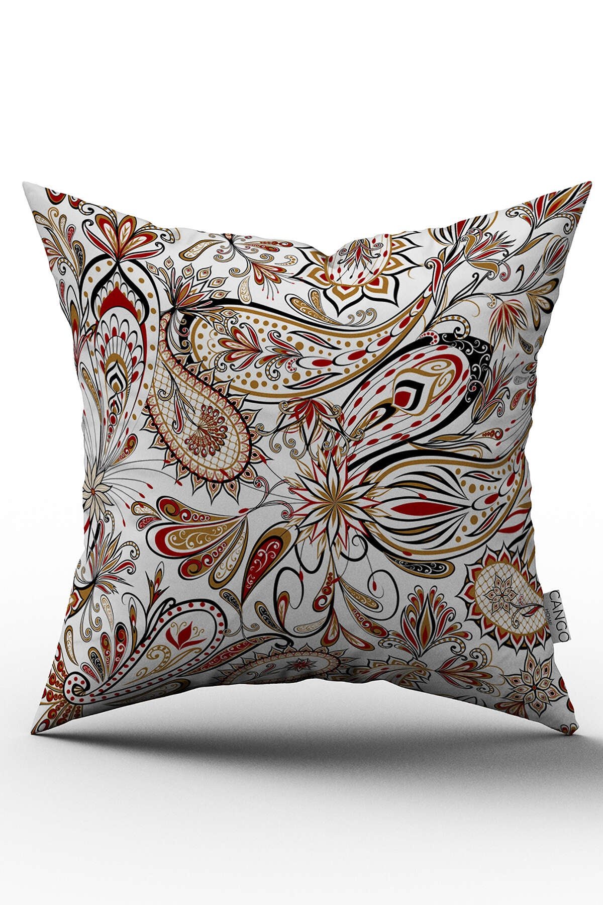 Beyaz Kırmızı Etnik Motif Desenli Dijital Baskılı Kırlent Kılıfı   - OTYK320