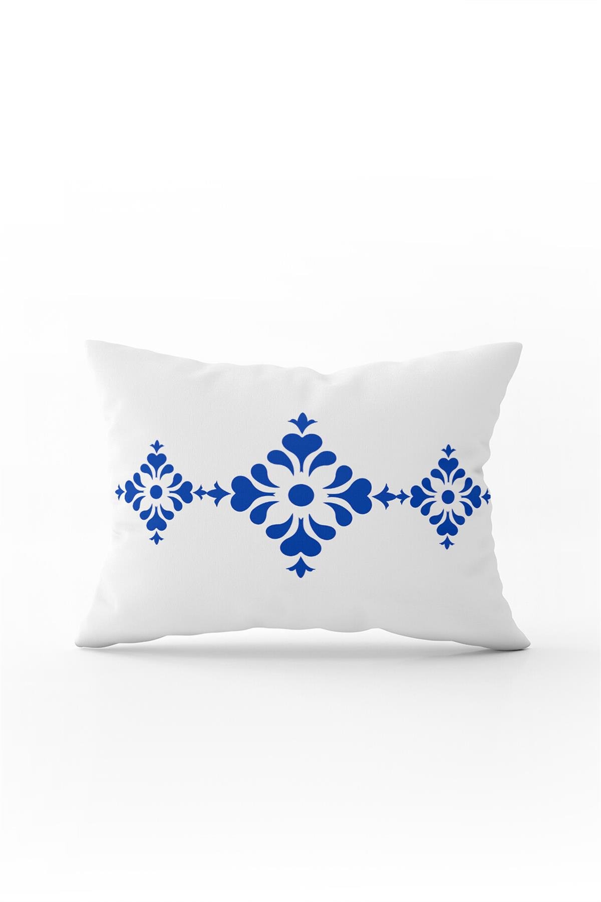 Beyaz Mavi Modern Etnik Karo Desenli Dijital Baskılı Kırlent Kılıfı-CGH569-3550 Çift Tarafı Baskılı