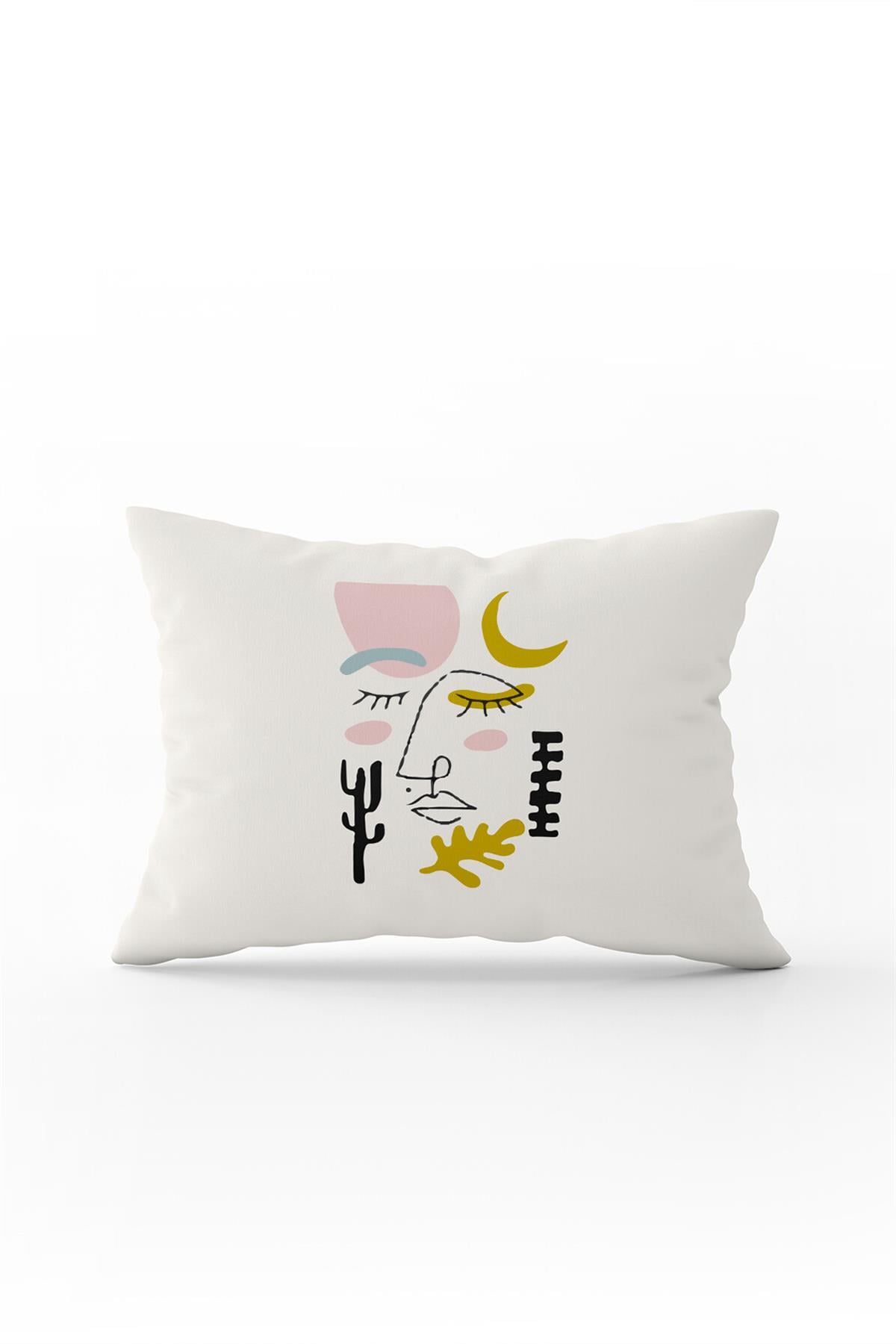 Beyaz Modern Soyut Figür Desenli Dijital Baskılı Kırlent Yastık Kılıfı  CGH698-3550 Çift Tarafı Baskılı