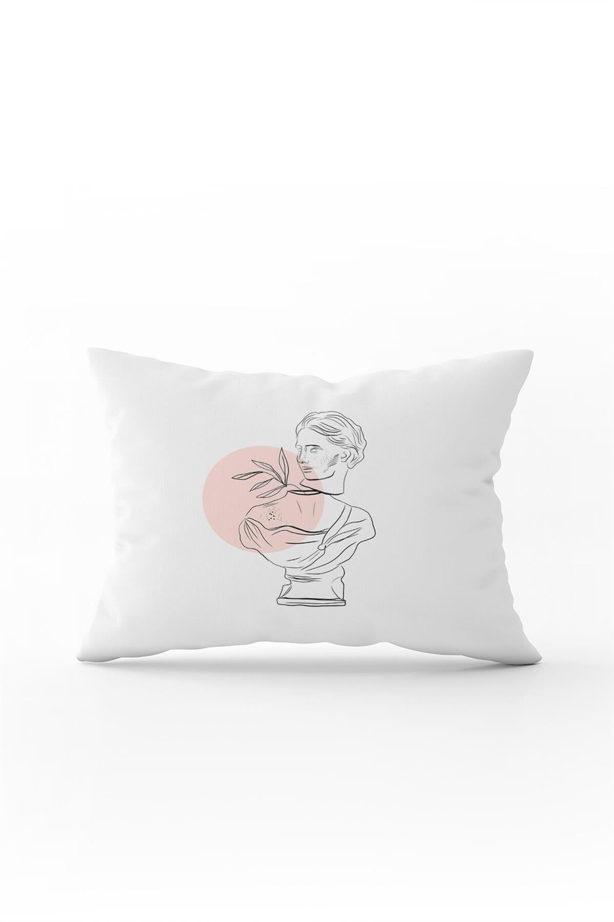 Beyaz Pembe Modern Heykel Figürlü Dijital Baskılı Kırlent Kılıfı CGH542-3550 Çift Tarafı Baskılı