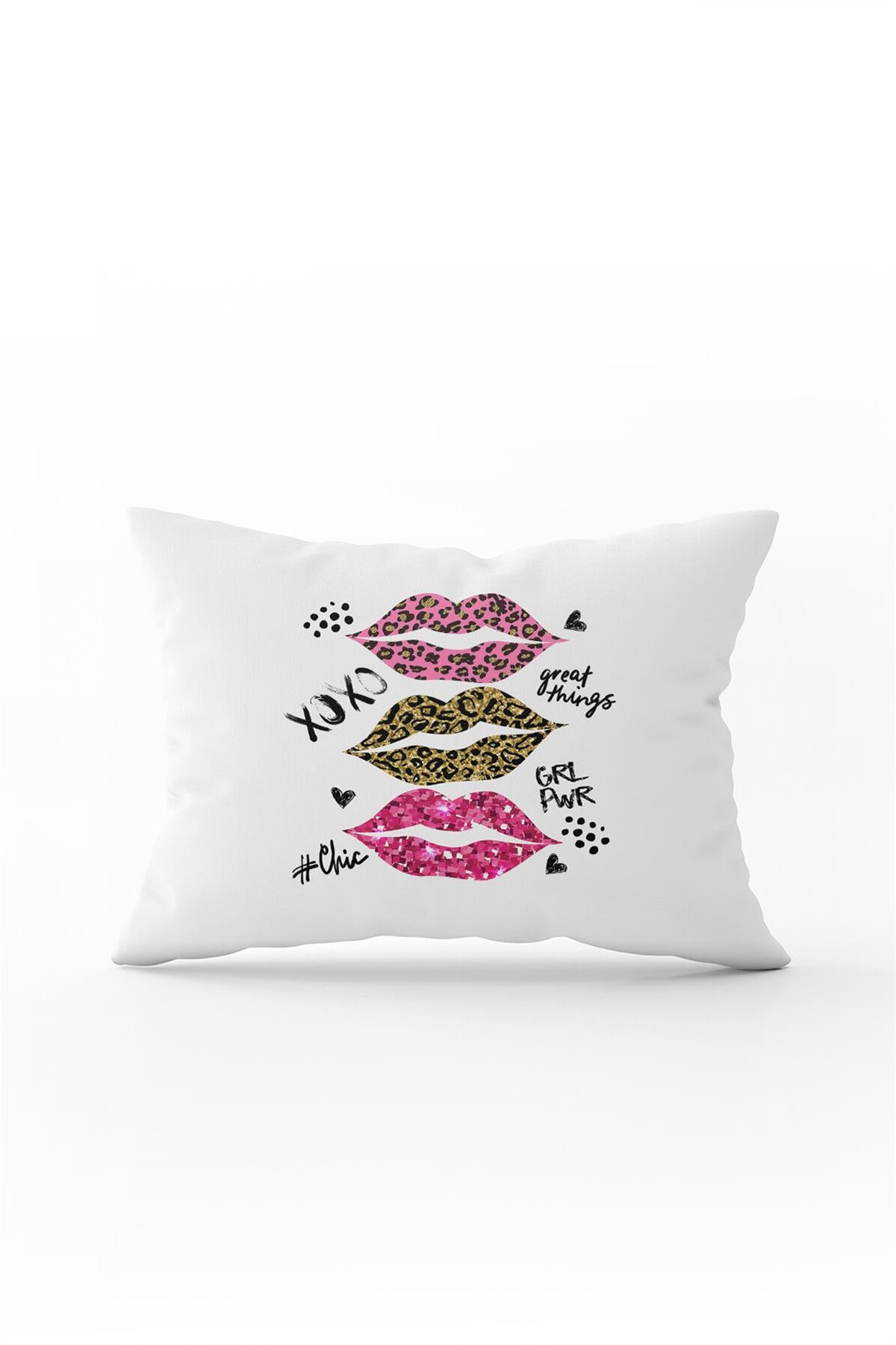 Beyaz Pembe Modern Leopar Desenli Dijital Baskı Kırlent Yastık Kılıfı - CGH426-3550 Çift Tarafı Baskılı