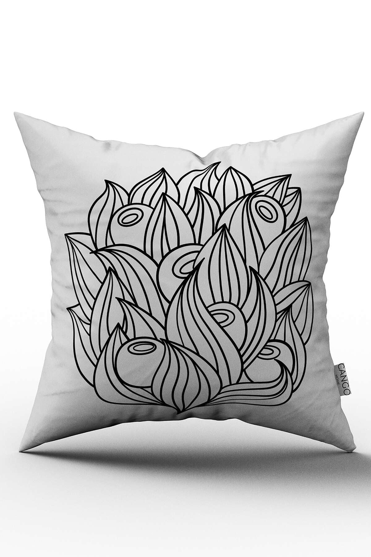 Beyaz Siyah Floral Desenli Dijital Baskılı Kırlent Kılıfı  - OTYK464