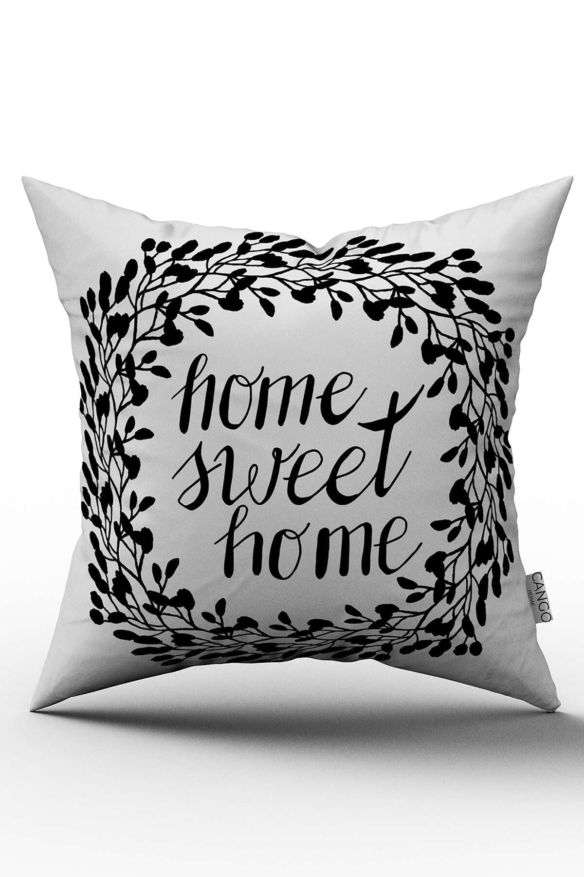 Beyaz Siyah Home Sweet Home Desenli Dijital Baskılı Kırlent Kılıfı  - OTYK564