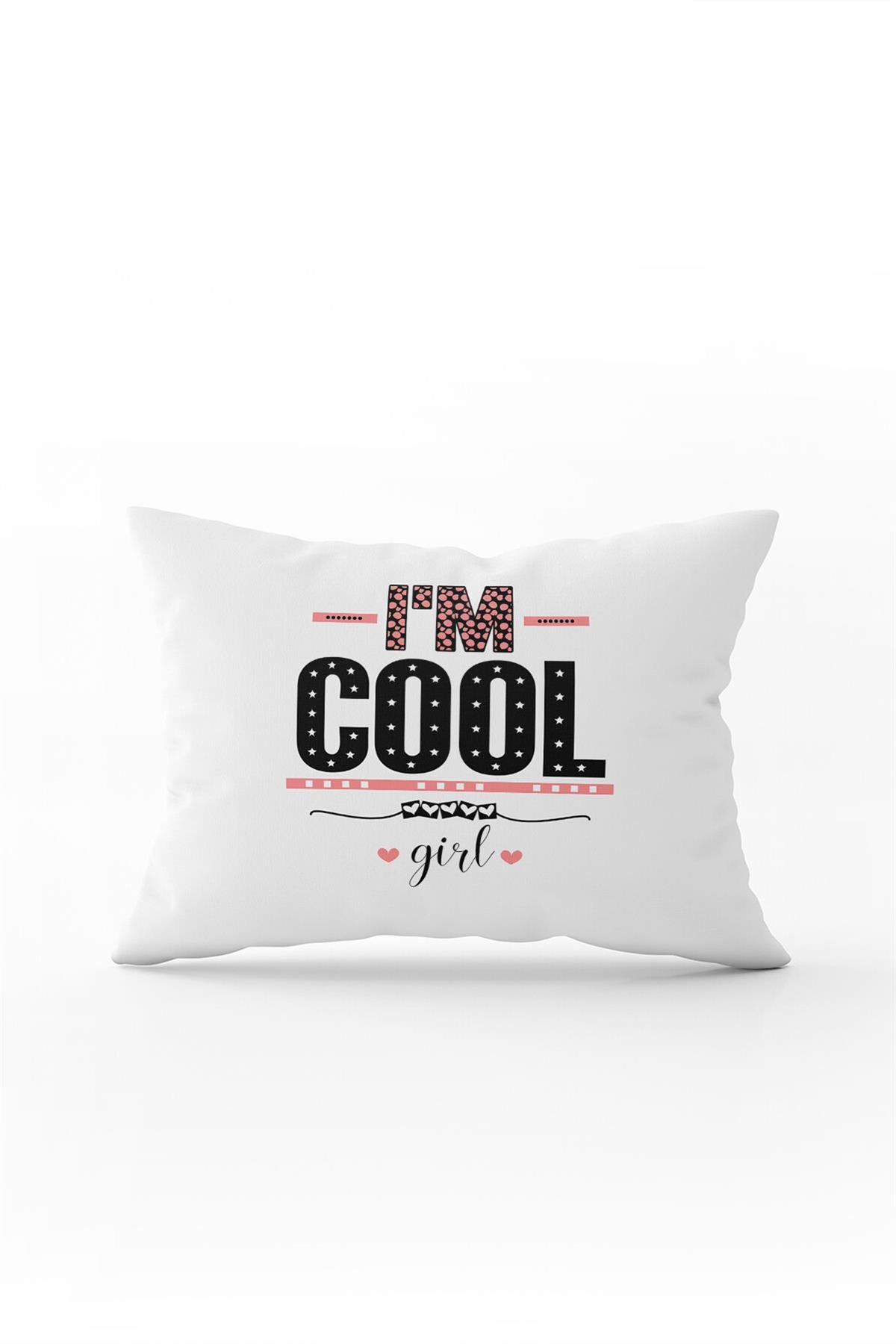 Beyaz Siyah I'M COOL Yazılı Modern Dijital Baskı Kırlent Yastık Kılıfı - CGH390-3550 Çift Tarafı Baskılı
