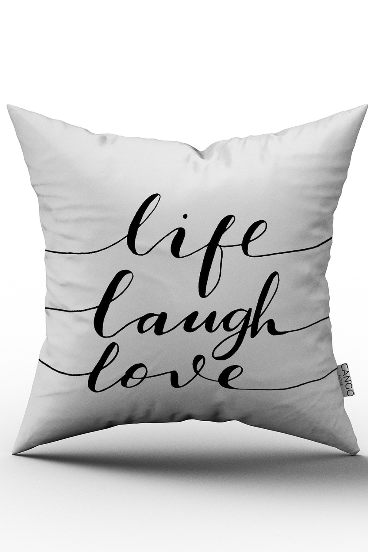 Beyaz Siyah Life Laugh Love Yazılı Dekoratif Kırent Kılıfı - CGH282