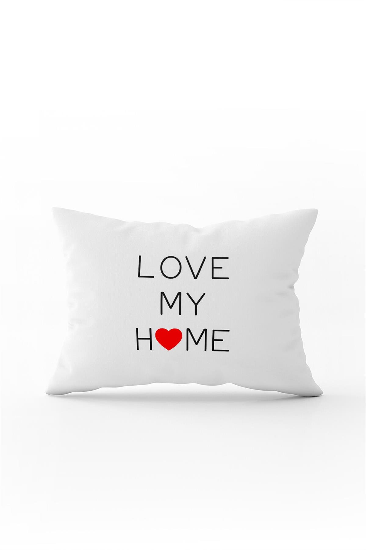Beyaz Siyah Love My Home Dijital Baskı Kırlent Yastık Kılıfı - CGH453-3550 Çift Tarafı Baskılı