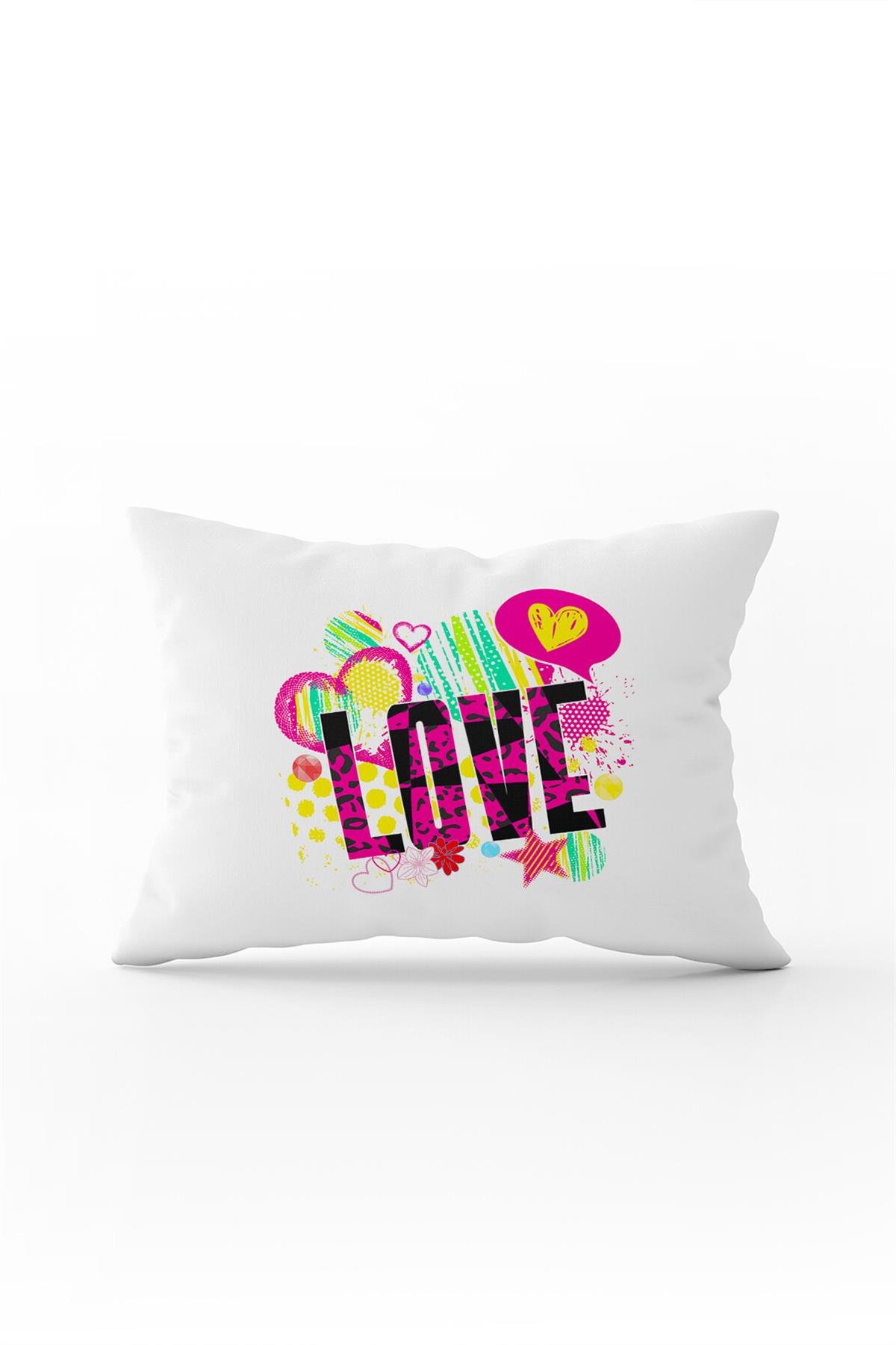 Beyaz Siyah Love Yazılı Dijital Baskı Kırlent Yastık Kılıfı - CGH451-3550 Çift Tarafı Baskılı
