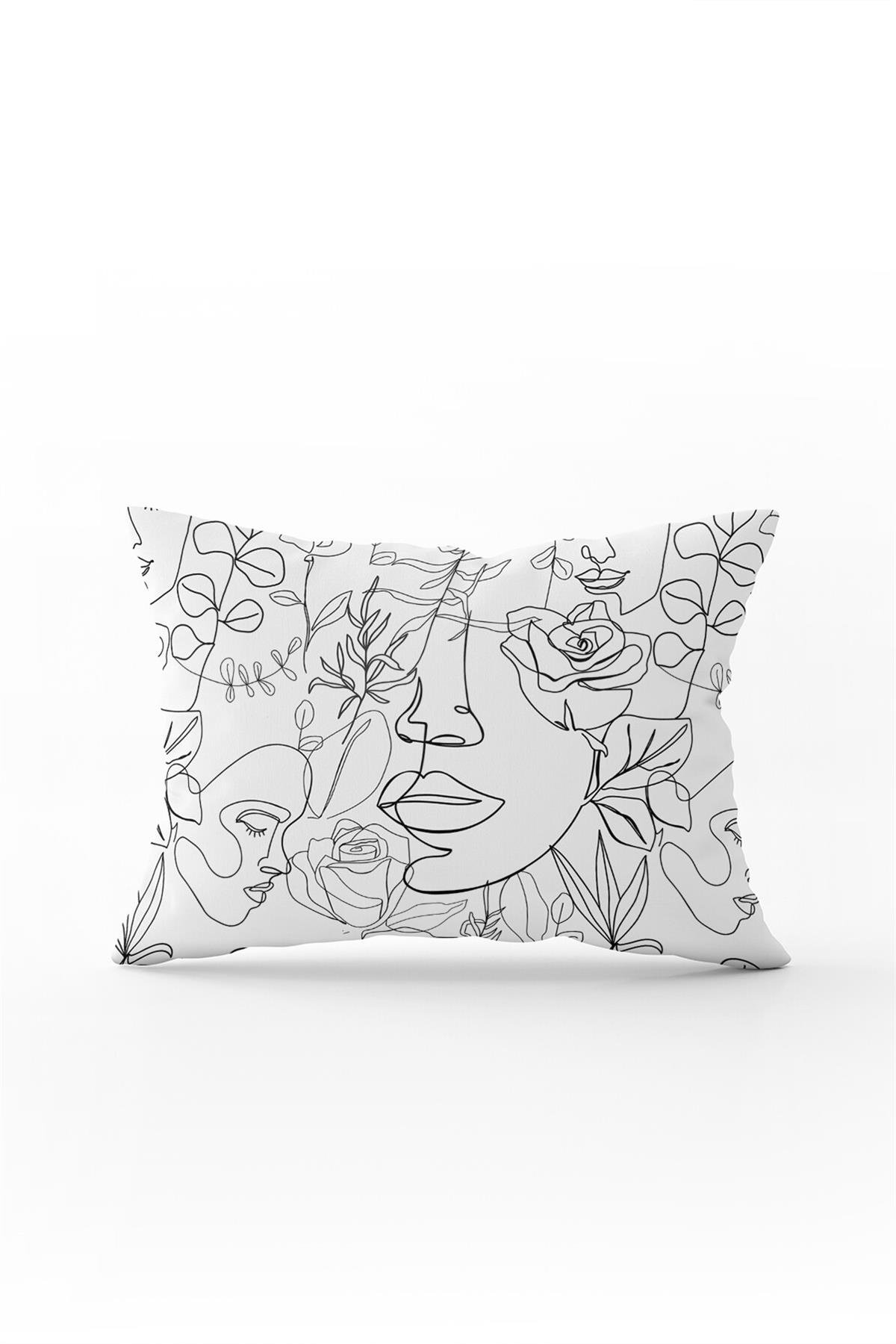 Beyaz Siyah Modern Silüet Figür Desenli Dijital Baskı Kırlent Yastık Kılıfı CGH514-3550 Çift Tarafı Baskılı
