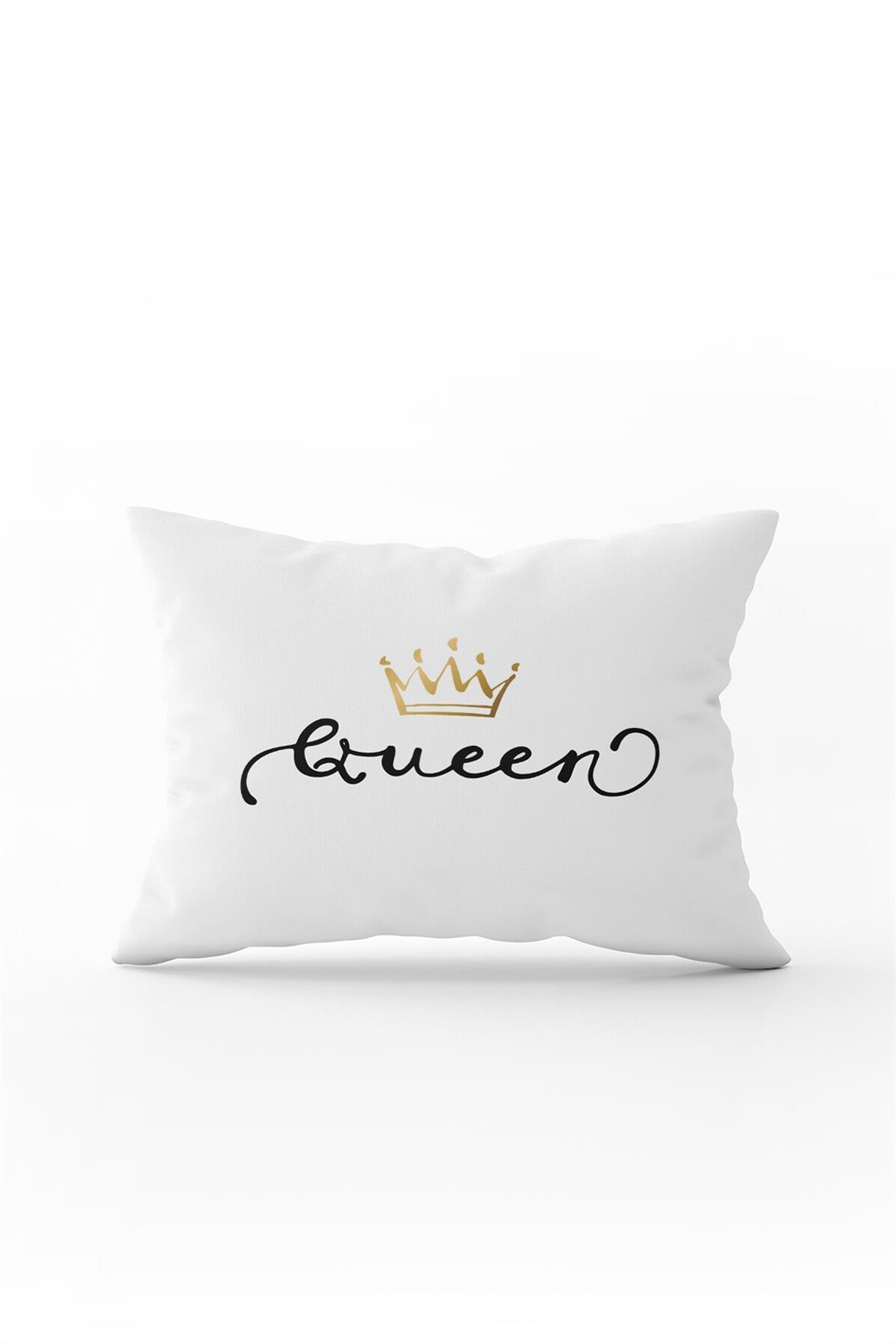 Beyaz Siyah Queen Kraliçe Dijital Baskılı Kırlent Kılıfı - CGH325-3550 Çift Tarafı Baskılı