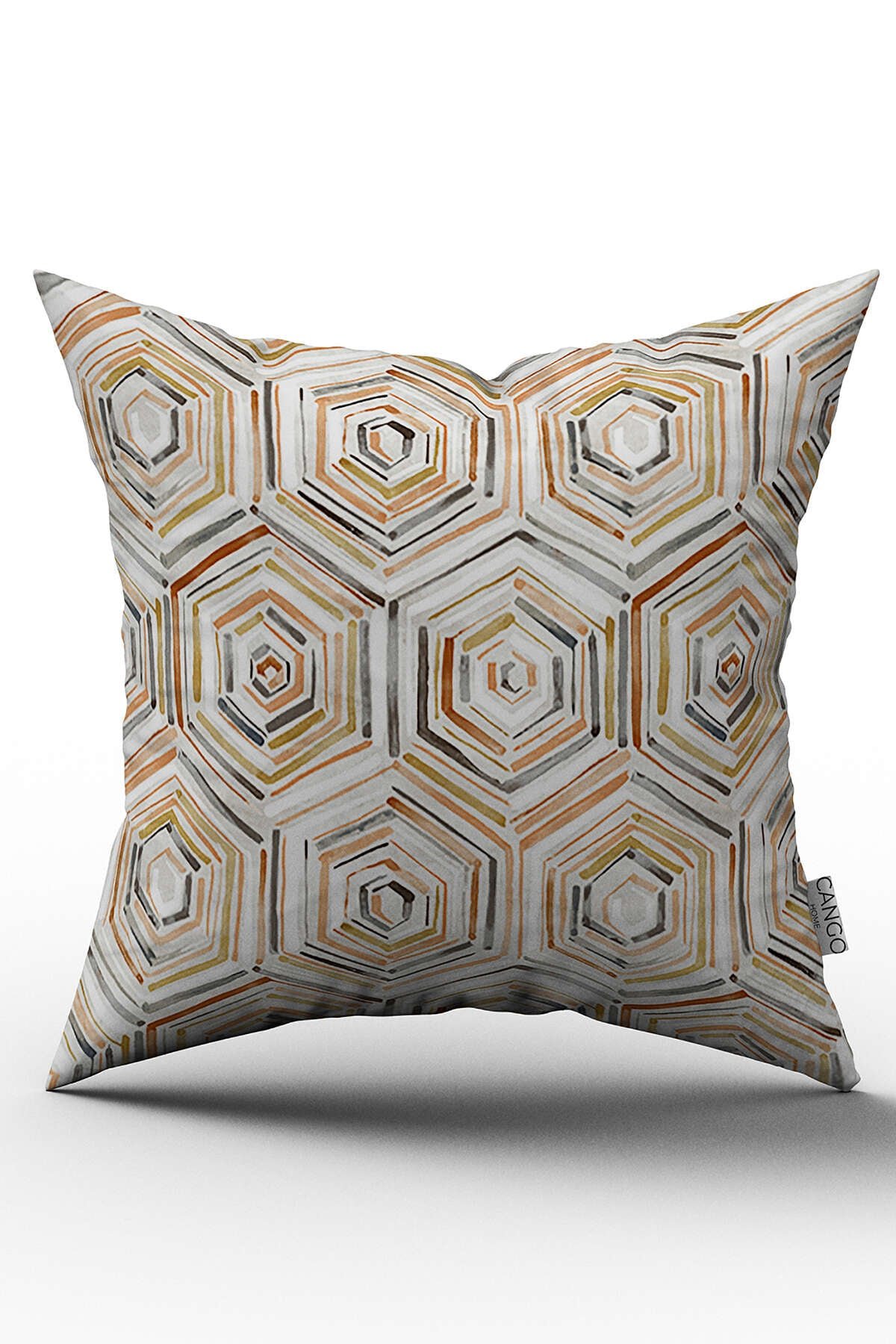 Beyaz Turuncu Modern Geometrik Desenli Dijital Baskılı Kırlent Kılıfı  - OTYK072