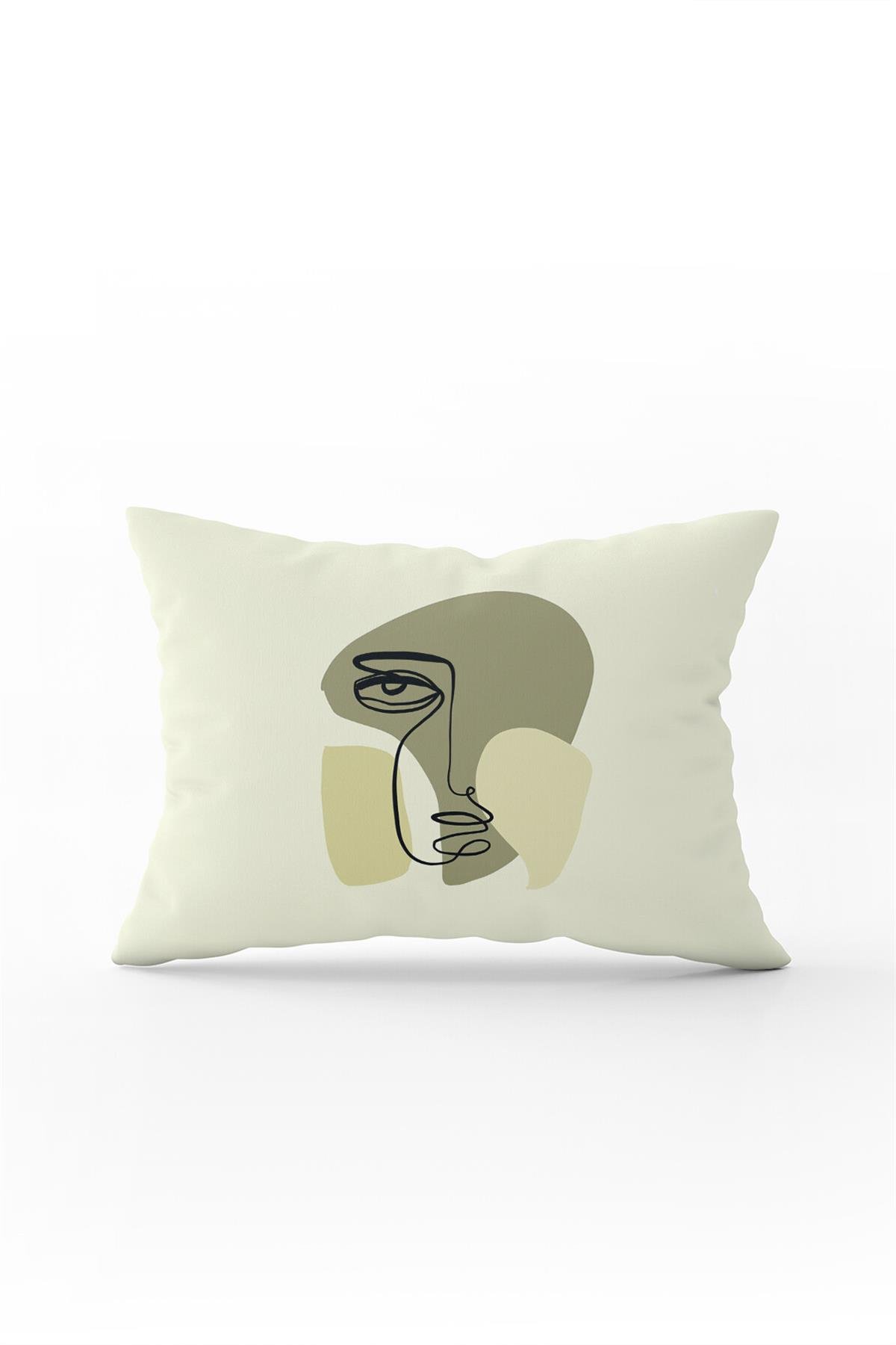 Beyaz Yeşil Modern Silüet Figür Desenli Dijital Baskı Kırlent Yastık Kılıfı CGH518-3550 Çift Tarafı Baskılı