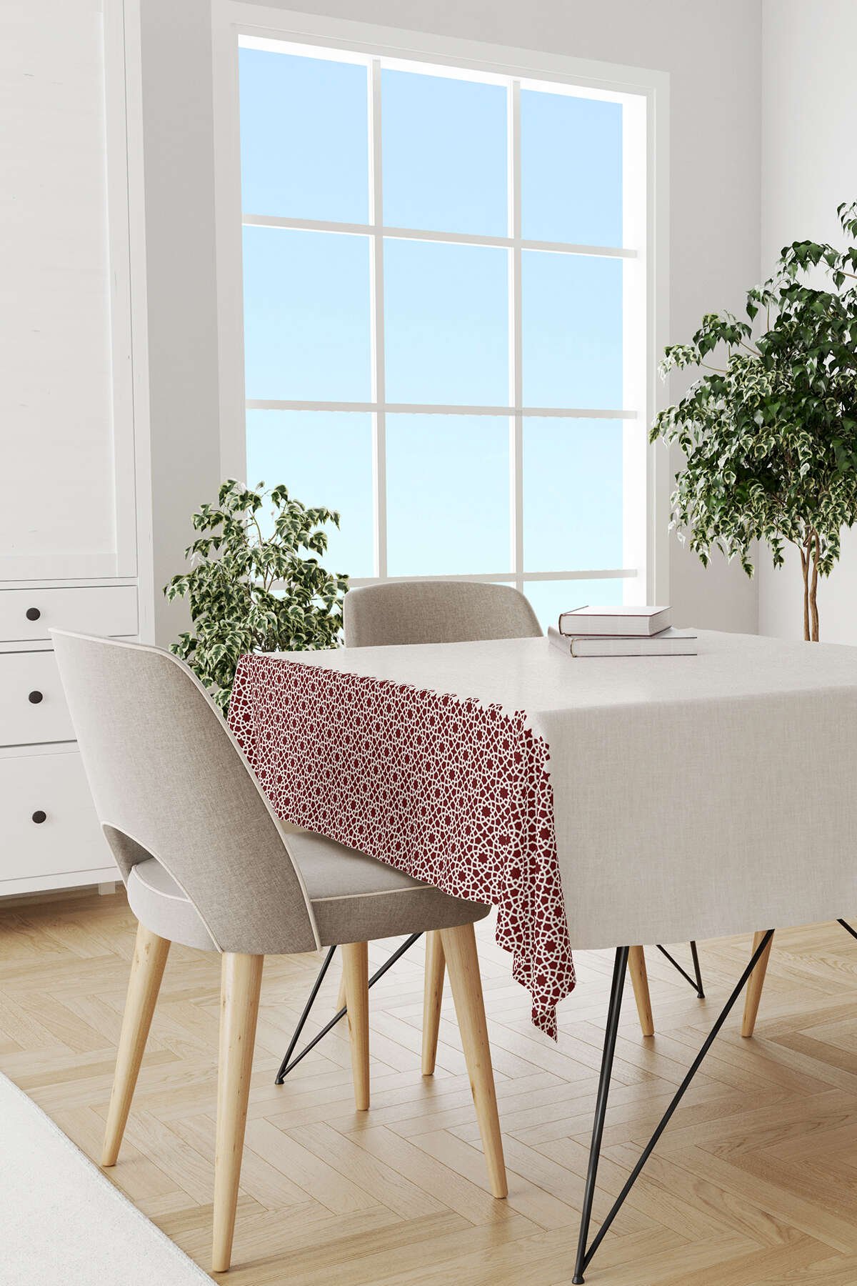 Bordo Krem Ramazan Temalı Dekoratif Desenli Dijital Baskılı Masaörtüsü CGH1318-MS