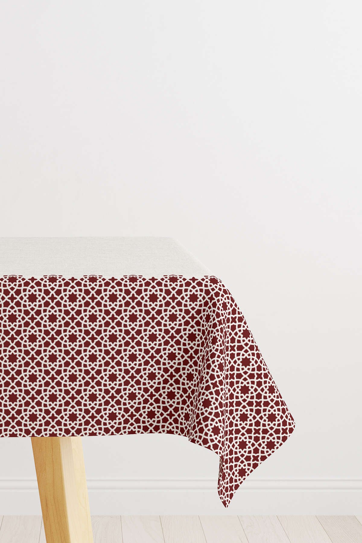 Bordo Krem Ramazan Temalı Dekoratif Desenli Dijital Baskılı Masaörtüsü CGH1318-MS
