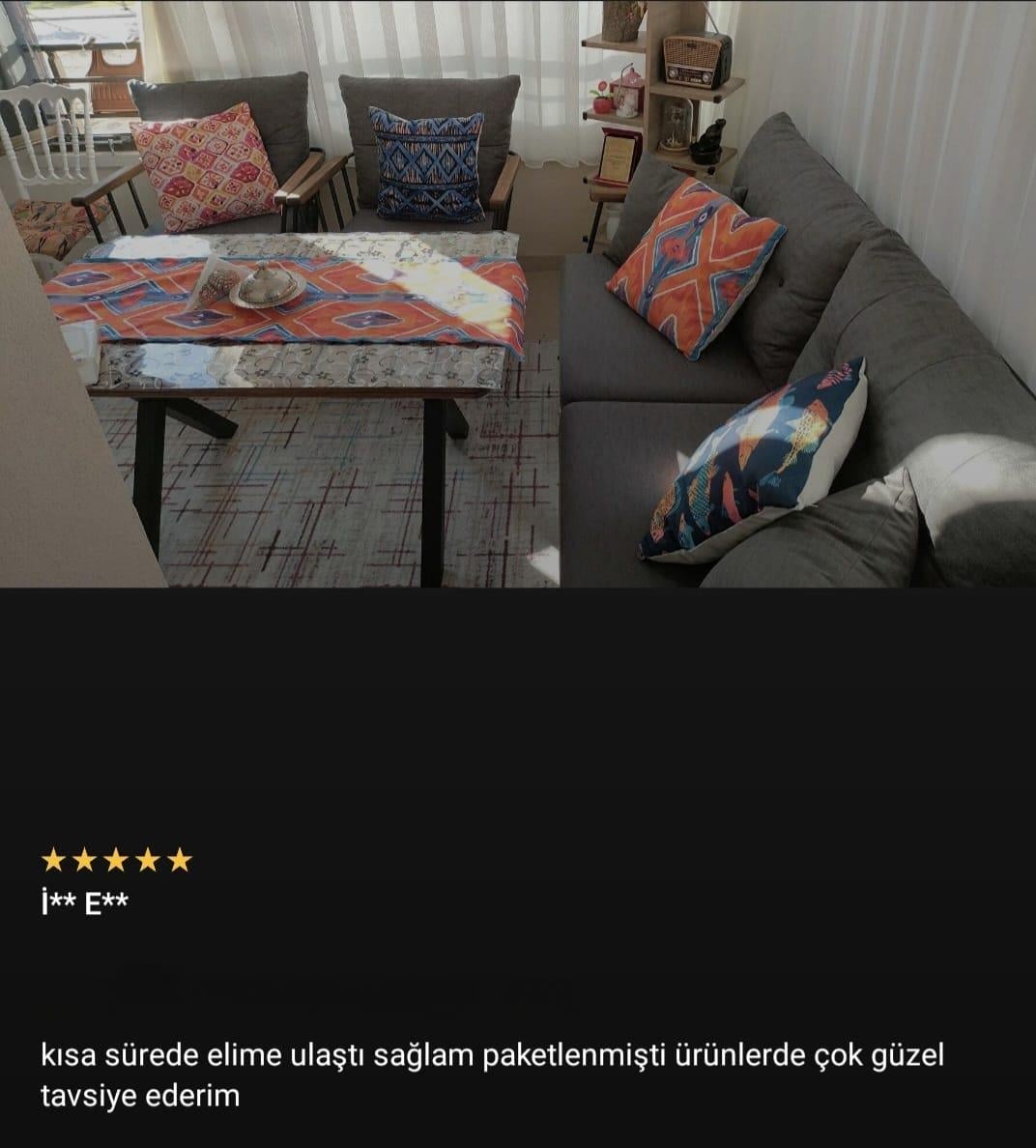 Turuncu Mavi Soyut Dekoratif Desenli 4'lü Kırlent Kılıfı 1 Runner Seti 4kmbs063-RS-02