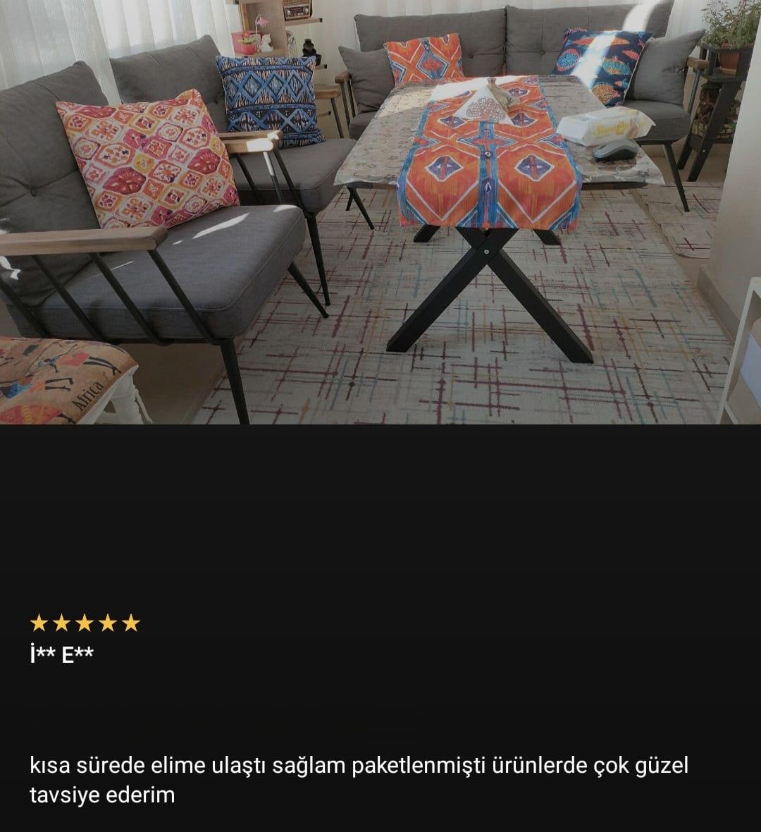 Turuncu Mavi Soyut Dekoratif Desenli 4'lü Kırlent Kılıfı 1 Runner Seti 4kmbs063-RS-02