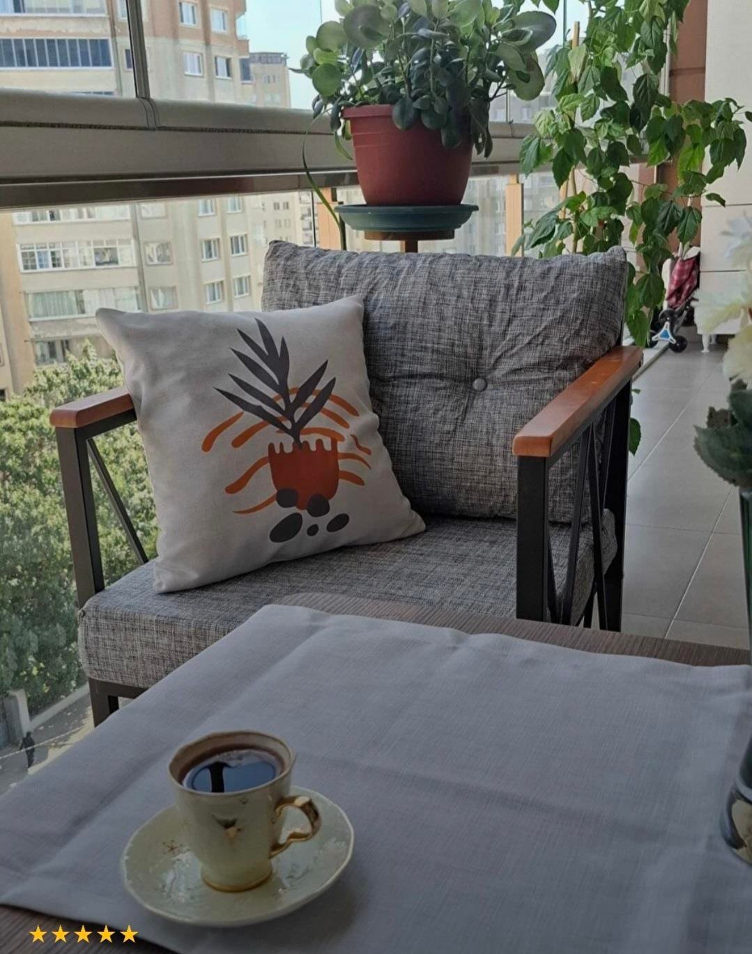 Gri Sarı Bohem Tarz Yaprak Desenli 4'lü Kırlent Kılıfı 1 Runner Seti 4kmbs104-RS