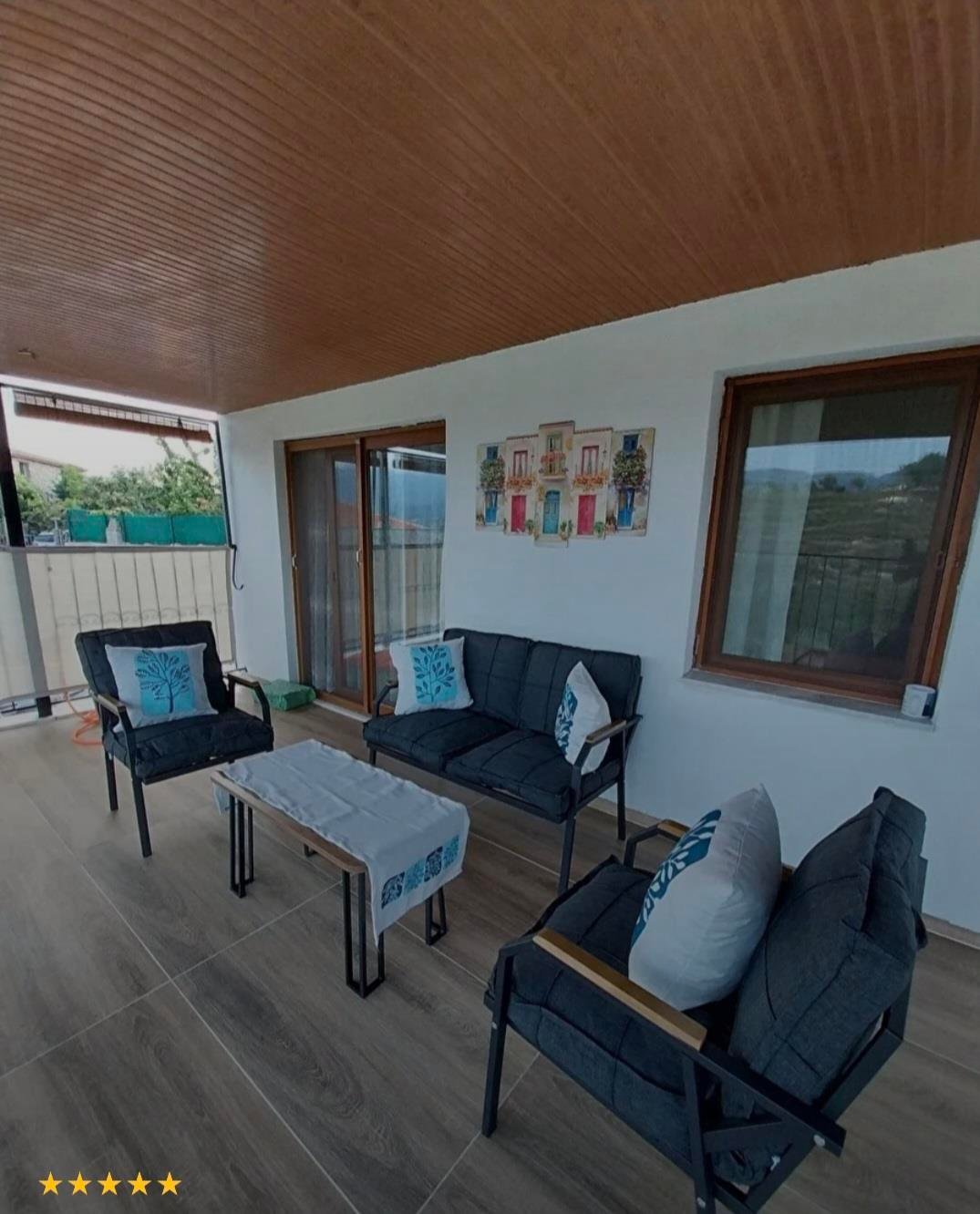Mavi Beyaz Dekoratif Modern Yaprak Desenli 4'lü Kırlent Kılıfı 1 Runner Seti 4kmbs125-RS
