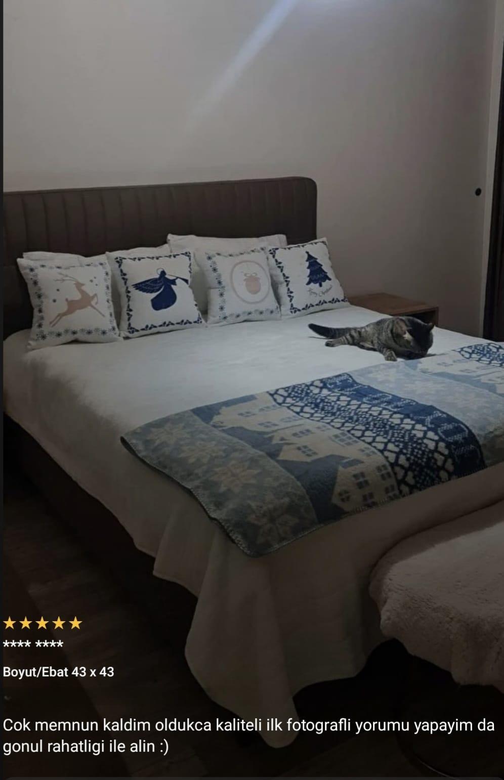 Mavi Krem Yılbaşı Temalı 4'lü Kırlent Kılıfı Seti 4kmbs168