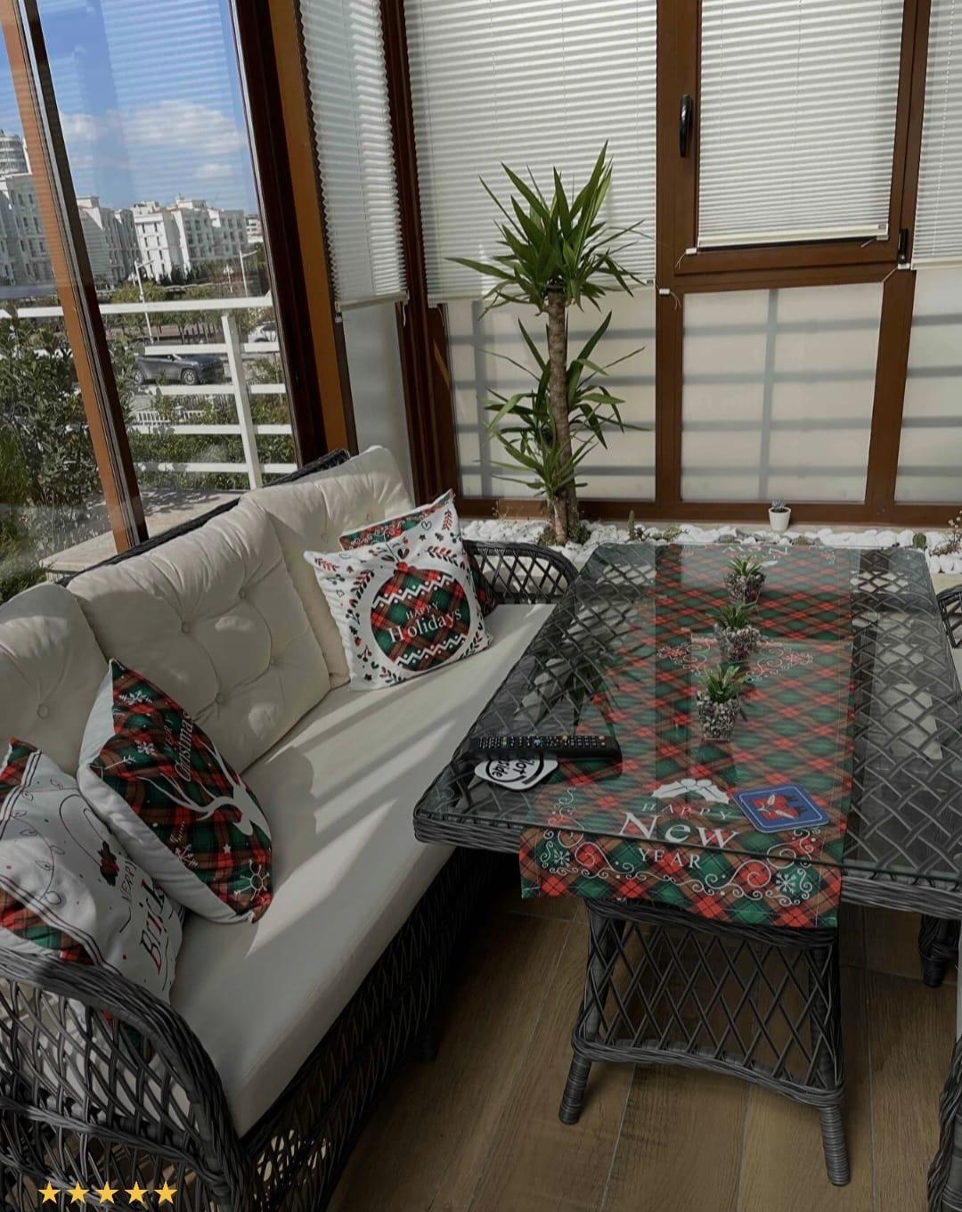 Kırmızı Yeşil Ekose Yılbaşı Temalı 4'lü Kırlent Kılıfı 1 Runner Seti 4kmbs172-RS