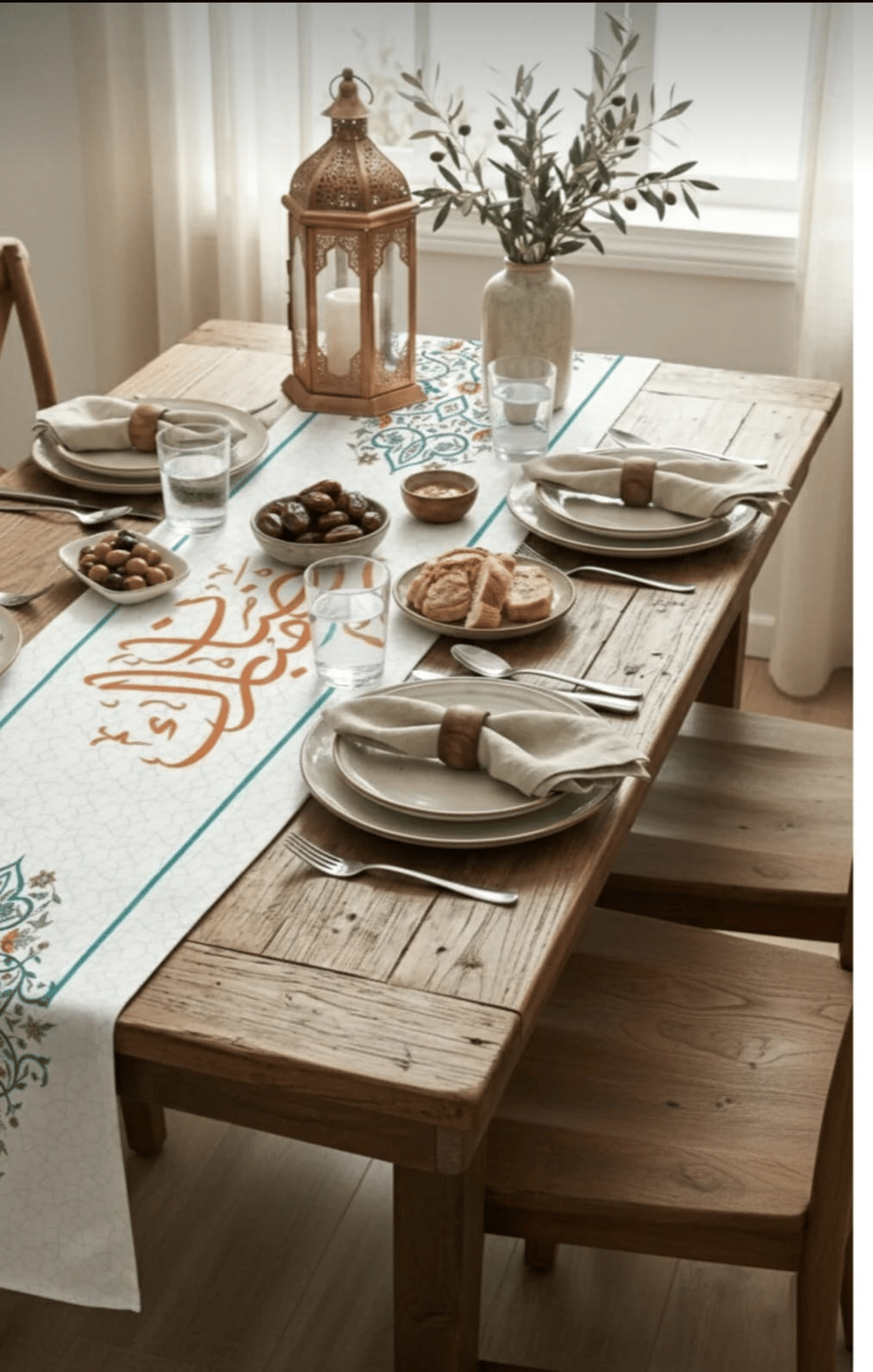 Mavi Turuncu Motifli Ramazan Temalı Dijital Baskılı Runner 4kMBS332-RN