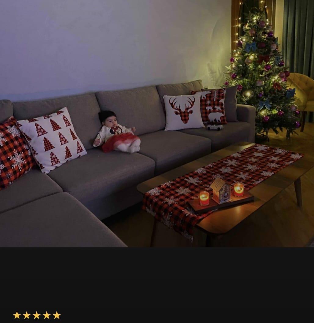 Kırmızı Siyah Ekose Yılbaşı Temalı 4'lü Kırlent Kılıfı 1 Runner Seti 4kmbs84-RS-01