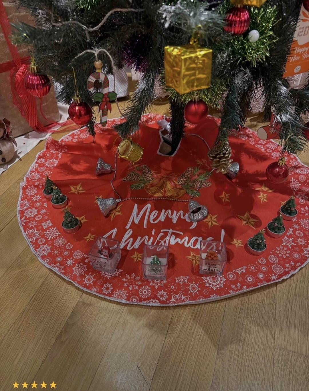 Merry Christmas Kırmızı Yılbaşı Çam Ağacı Örtüsü New Year
