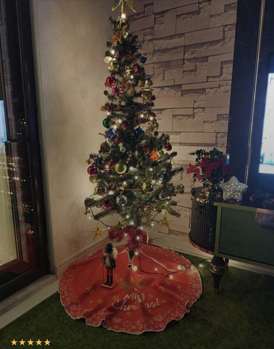 Merry Christmas Kırmızı Yılbaşı Çam Ağacı Örtüsü New Year