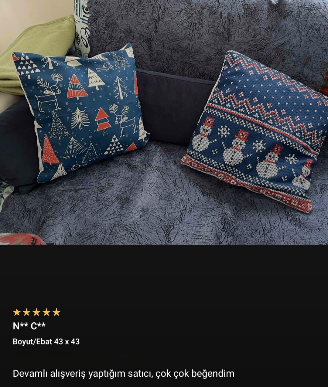 Çift Taraflı Kırmızı Lacivert Yılbaşı Temalı Dijital Baskılı Kırlent Yastık Kılıfı - CGH308-CT