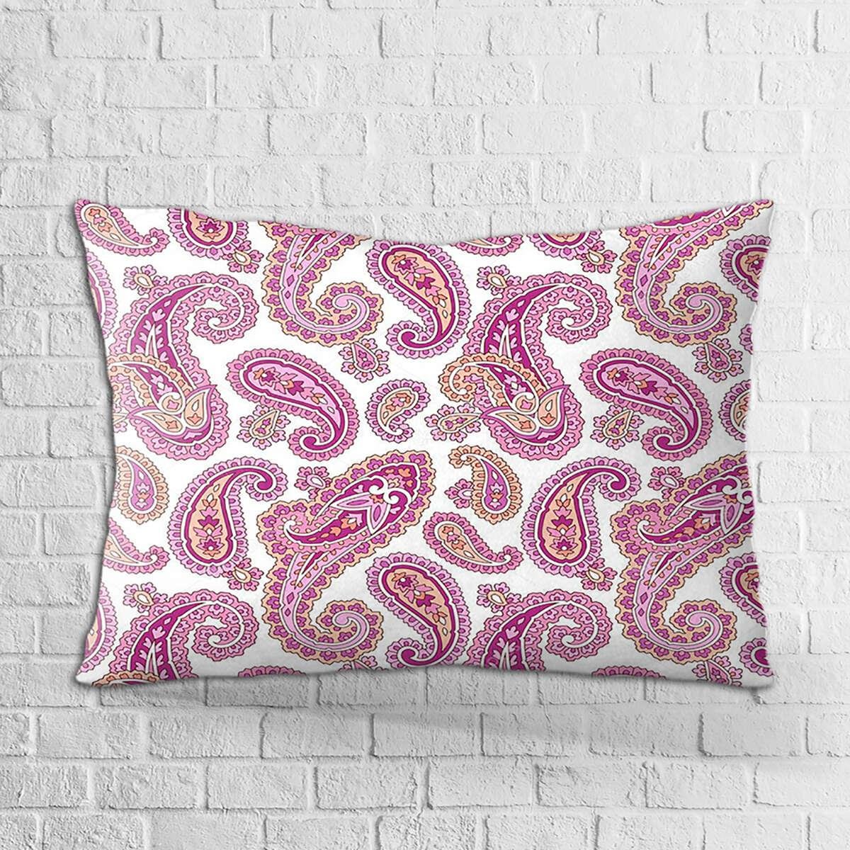 Çift Taraflı 35x50 Beyaz Pembe Etnik Motif Desenli Dijital Baskılı Kırlent Kılıfı - OTYK337-3550