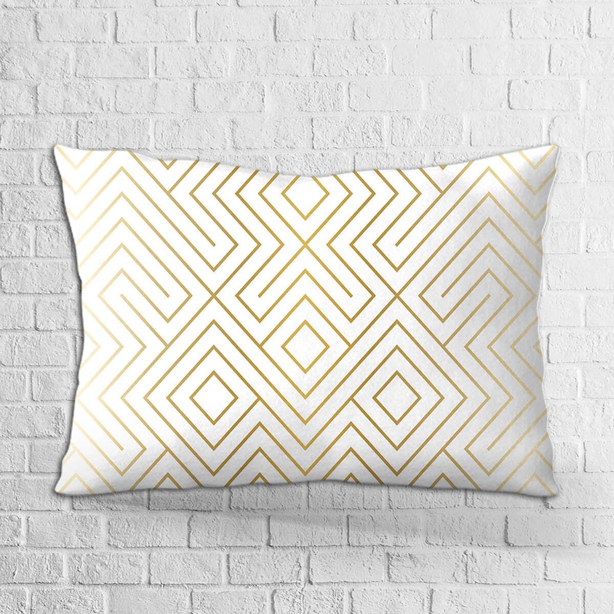 Çift Taraflı 35x50 Beyaz Sarı Geometrik Desenli Dijital Baskılı Kırlent Kılıfı - OTYK009-3550