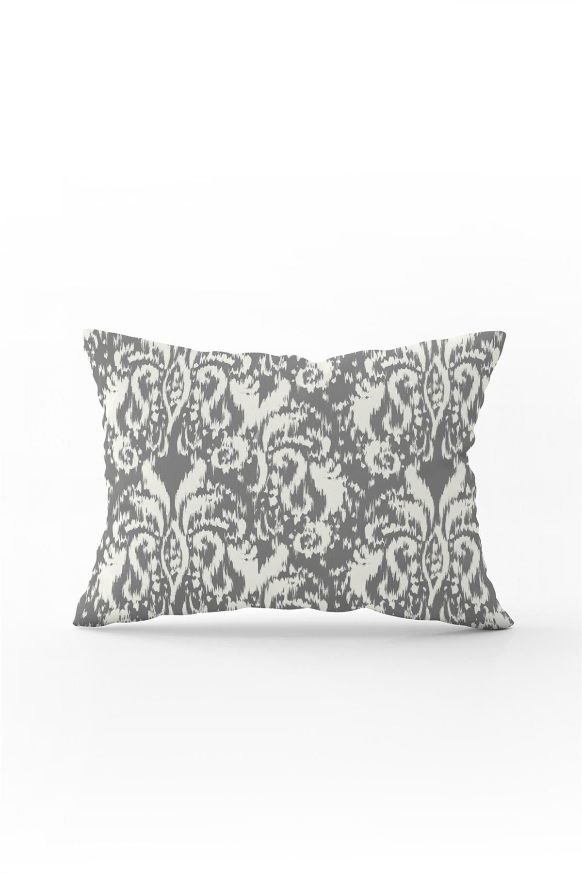 Çift Taraflı 35x50 Gri Beyaz Damask Desenli Kırlent Yastık Kılıfı - CGH115-3550