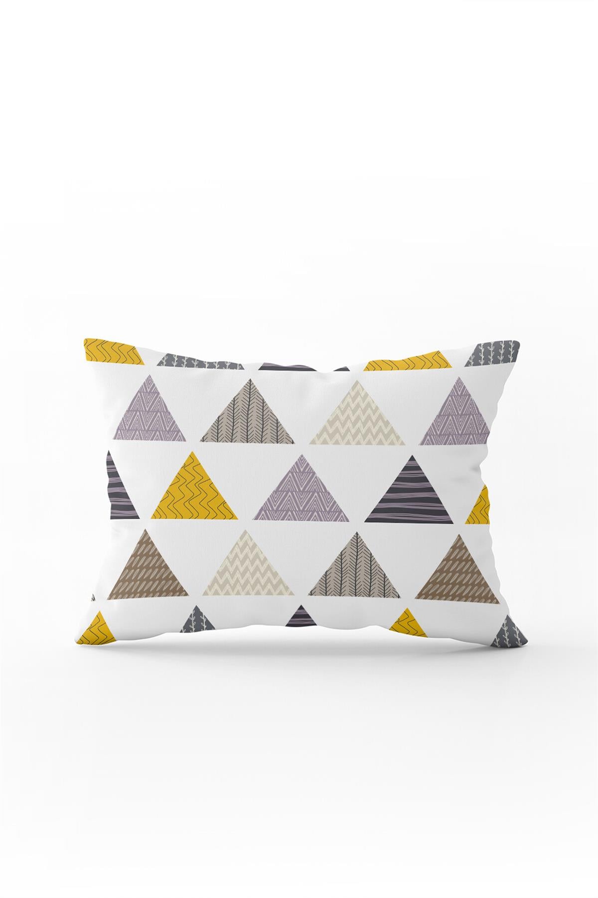Çift Taraflı 35x50 Gri Sarı Geometrik Desenli Kırlent Yastık Kılıfı - CGH078-3550