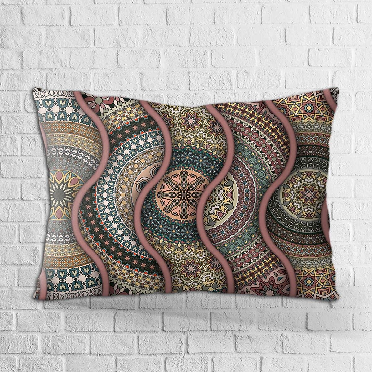 Çift Taraflı 35x50 Kahverengi Retro Vintage Dijital Baskılı Kırlent Kılıfı - OTYK077-3550