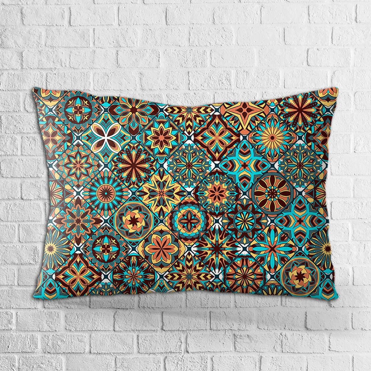 Çift Taraflı 35x50 Kahverengi Retro Vintage Desenli Dijital Baskılı Kırlent Kılıfı - OTYK006-3550