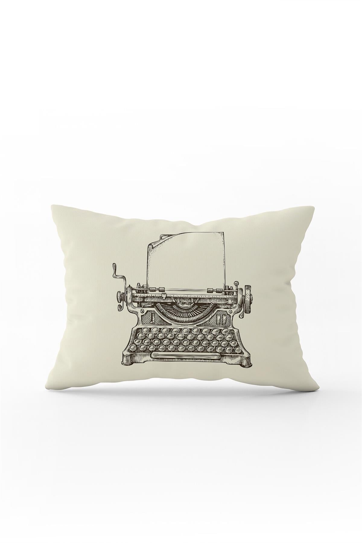 Çift Taraflı 35x50 Krem Kahverengi Vintage Daktilo Desenli Kırlent Yastık Kılıfı - CGH136-3550