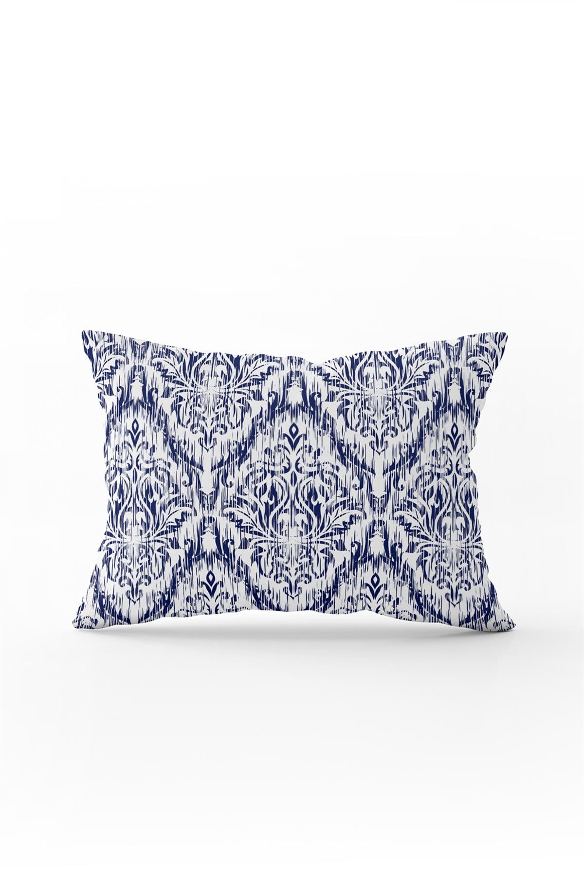 Çift Taraflı 35x50 Lacivert Beyaz Damask Desenli Kırlent Yastık Kılıfı - CGH089-3550
