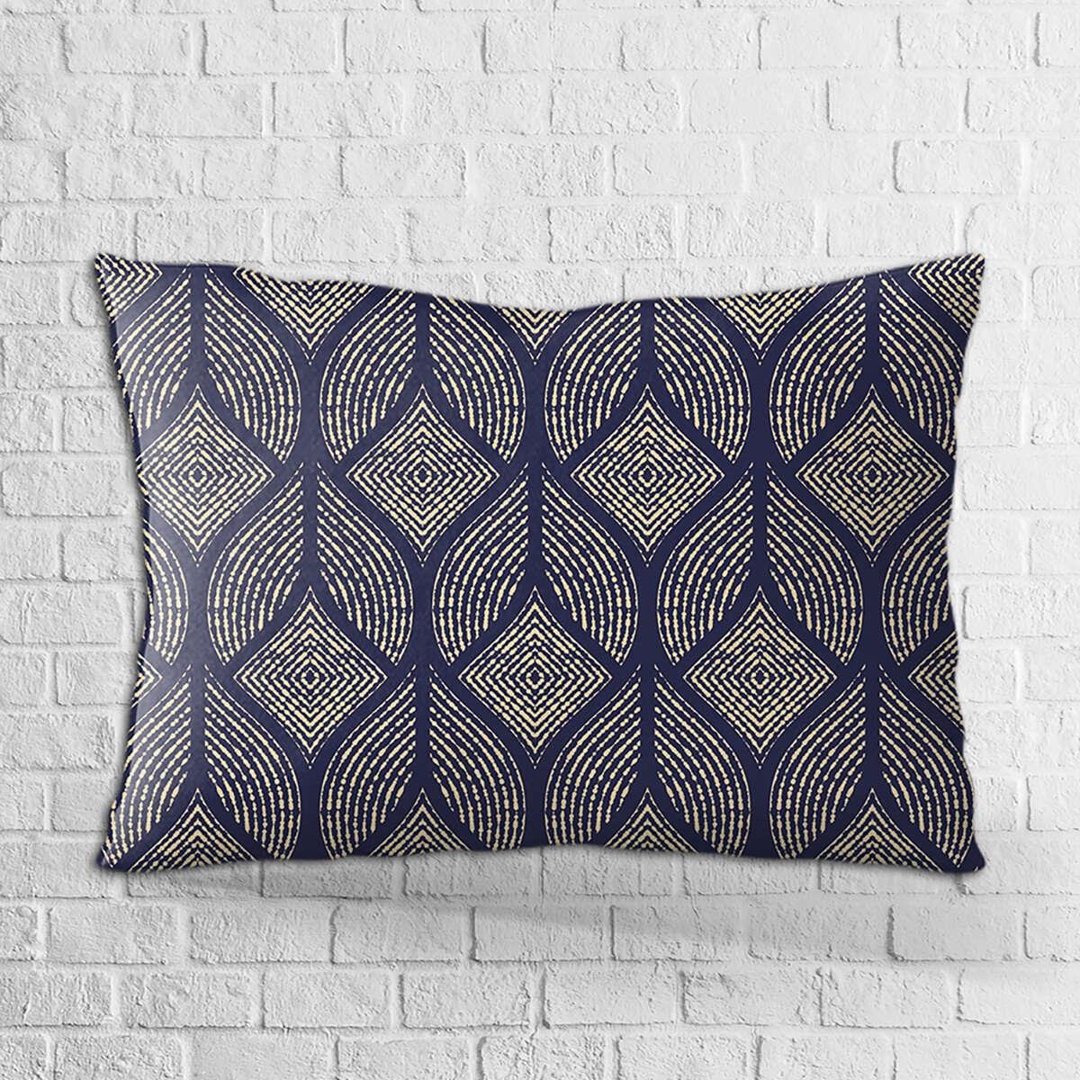 Çift Taraflı 35x50 Lacivert Sarı Dekoratif Vintage Desenli Dijital Baskılı Kırlent Kılıfı - OTYK324-3550