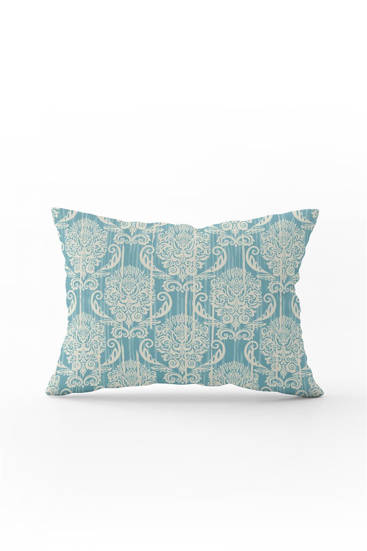 Çift Taraflı 35x50 Mavi Krem Damask Desenli Kırlent Yastık Kılıfı - CGH096-3550