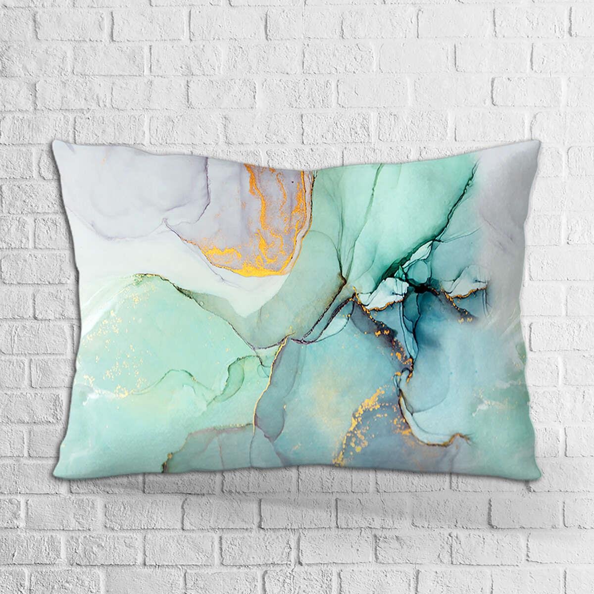 Çift Taraflı 35x50 Mavi Sarı Soyut Dekoratif Dijital Baskılı Kırlent Kılıfı - OTYK028-3550