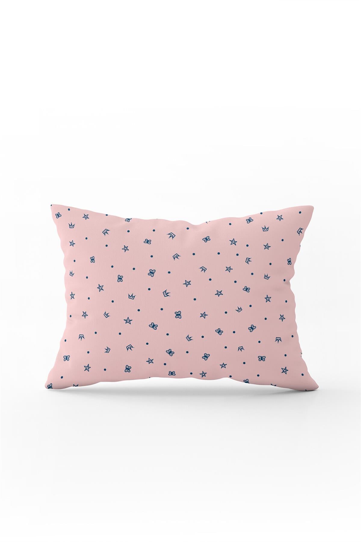 Çift Taraflı 35x50 Pembe Lacivert Taç Yıldızlı Çocuk Kırlent Yastık Kılıfı - CGH039-3550