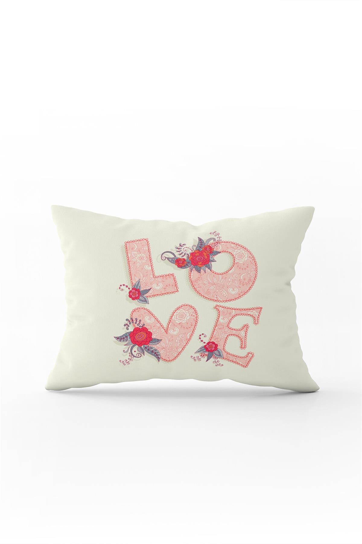 Çift Taraflı 35x50 Pembe Love Yazılı Kırlent Yastık Kılıfı - CGH097-3550