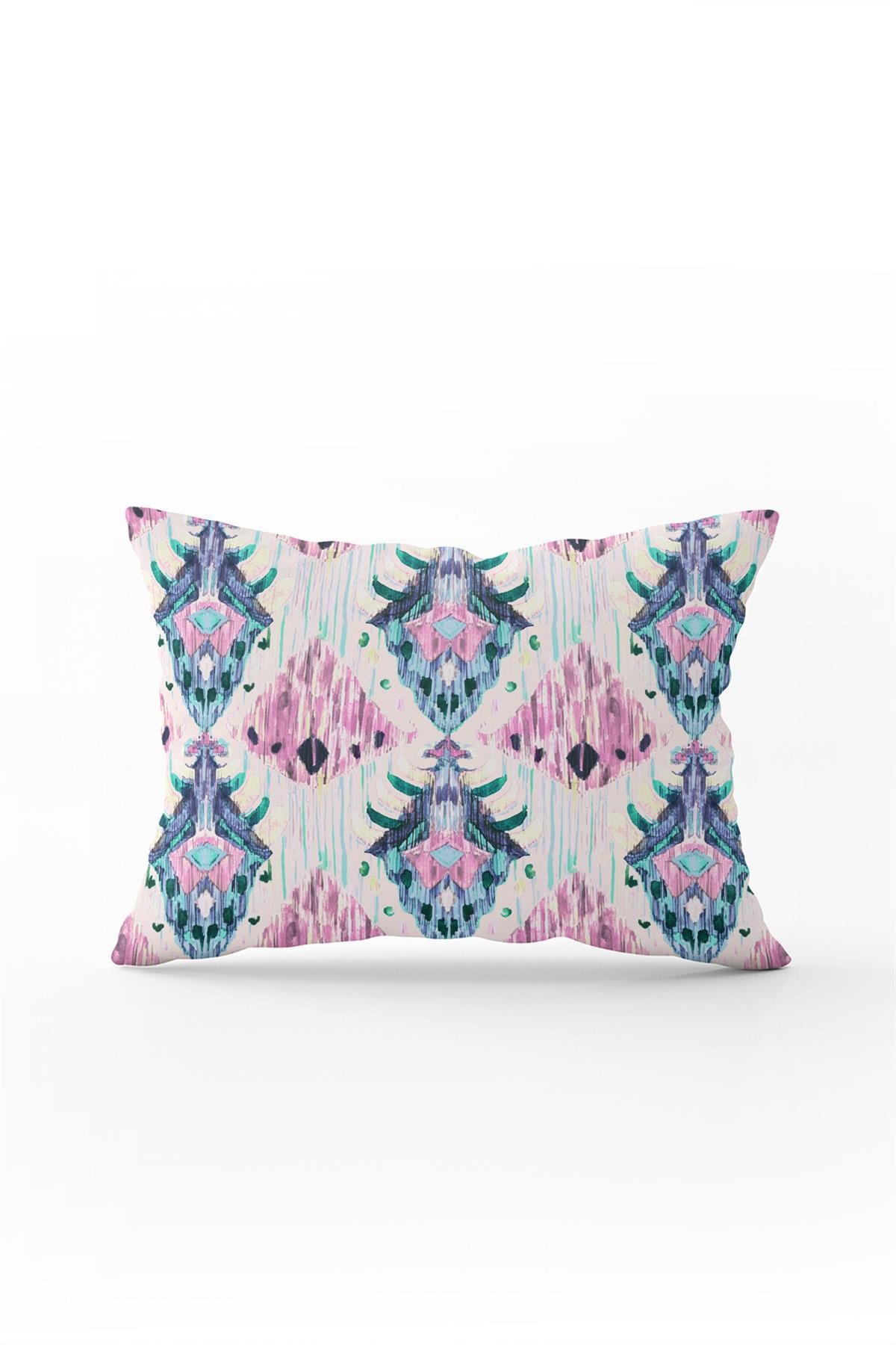 Çift Taraflı 35x50 Pembe Mavi Etnik Desenli Kırlent Yastık Kılıfı - CGH256-3550