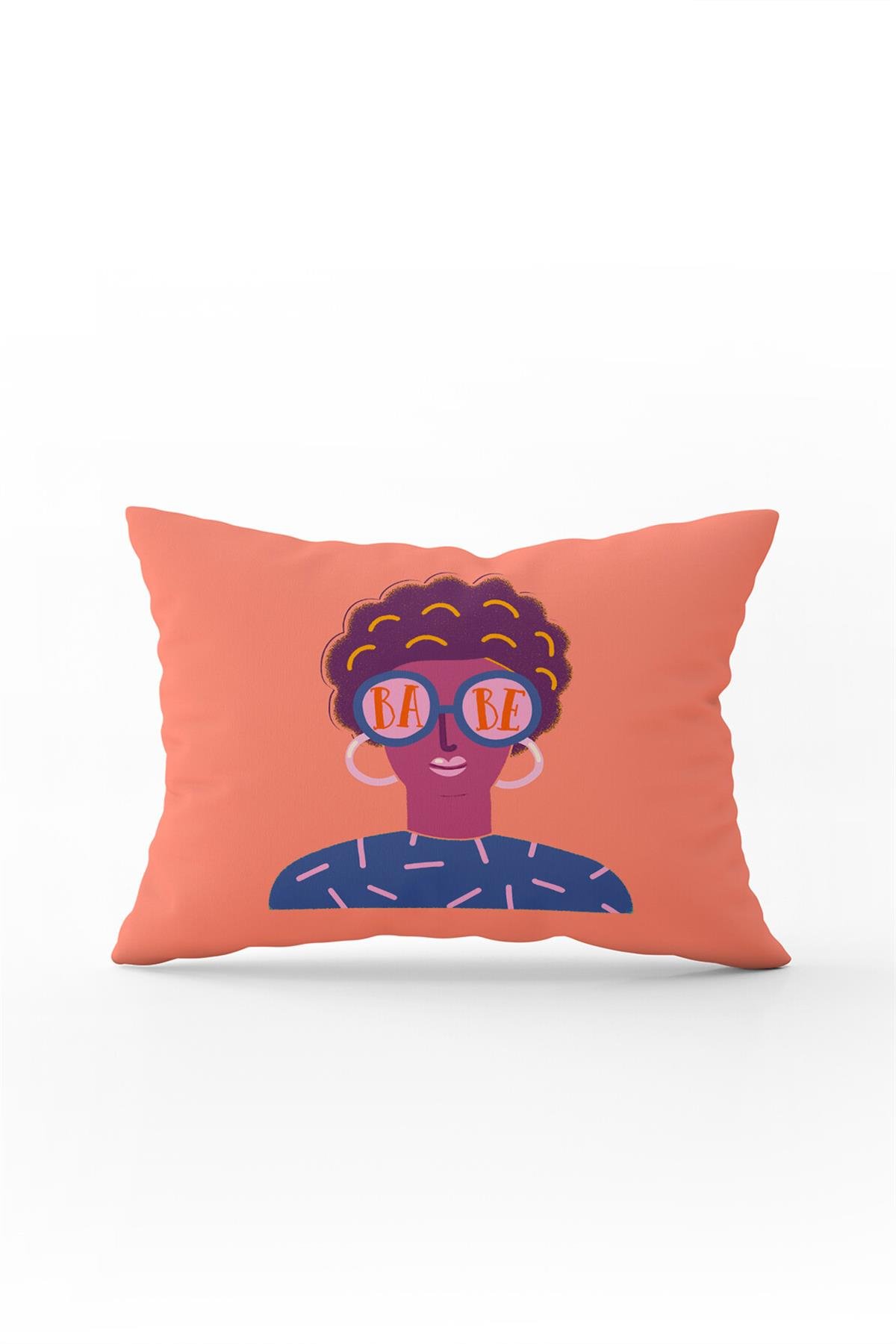 Çift Taraflı 35x50 Pembe Mavi Modern Figürlü Kırlent Yastık Kılıfı - CGH168-3550