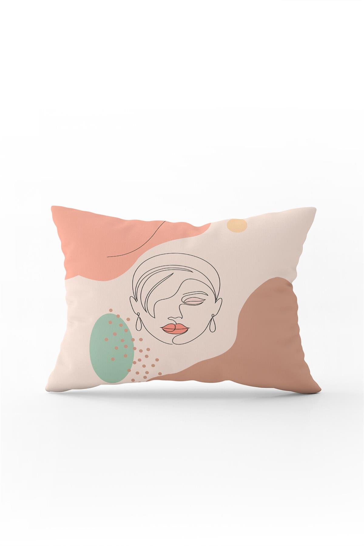 Çift Taraflı 35x50 Pembe Yeşil Soyut Modern Kadın Figür Desenli Dekoratif Kırent Kılıfı - CGH286-3550